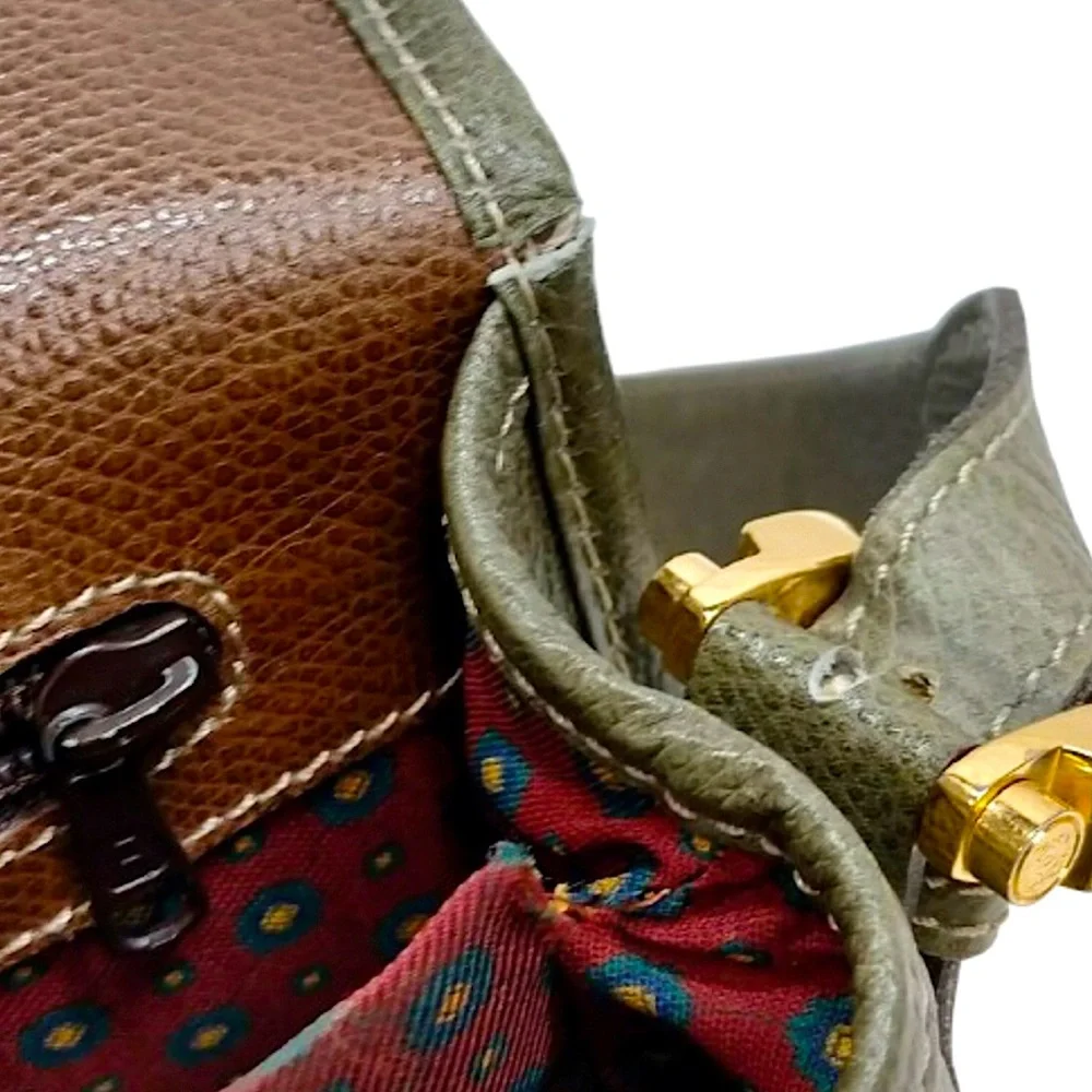 LOEWE Brown Green Leather Single Flap Shoulder Bag UNISEX